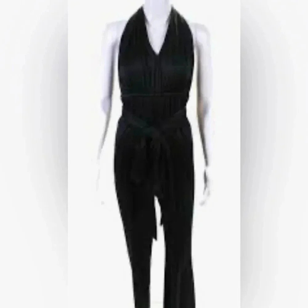 NWT Halton Heritage halter neck day 2 nite black straight leg stretch pantsuit 8